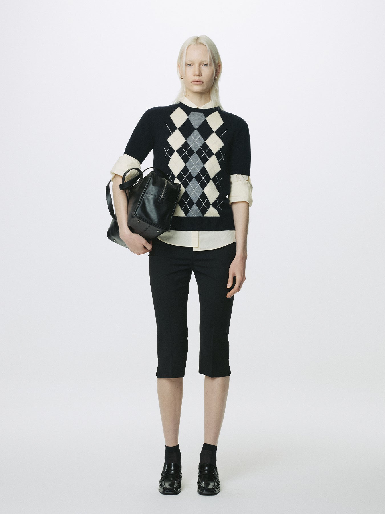 Tonywack - Superfine Wool Argyle Crew Neck Sweater (Navy Wax Yellow) product image 1 | TRAB K-Fashion Australia