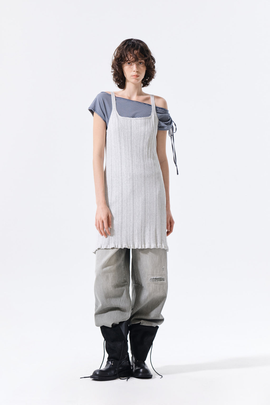 Matin Kim - Open Back Ribbed Knit Dress (Light Grey) product image 10 | TRAB K-Fashion Australia