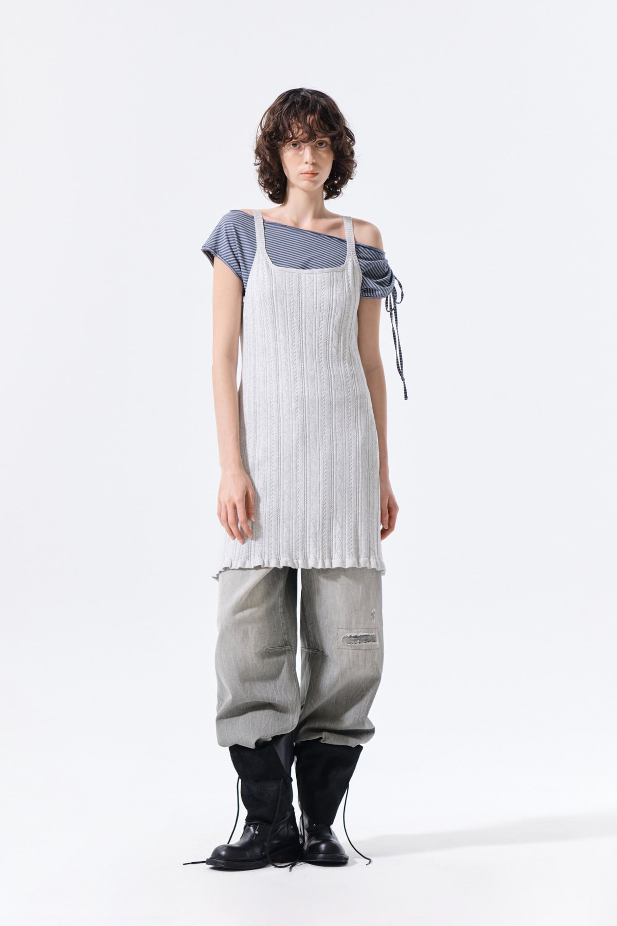 Matin Kim - Open Back Ribbed Knit Dress (Light Grey) product image 10 | TRAB K-Fashion Australia