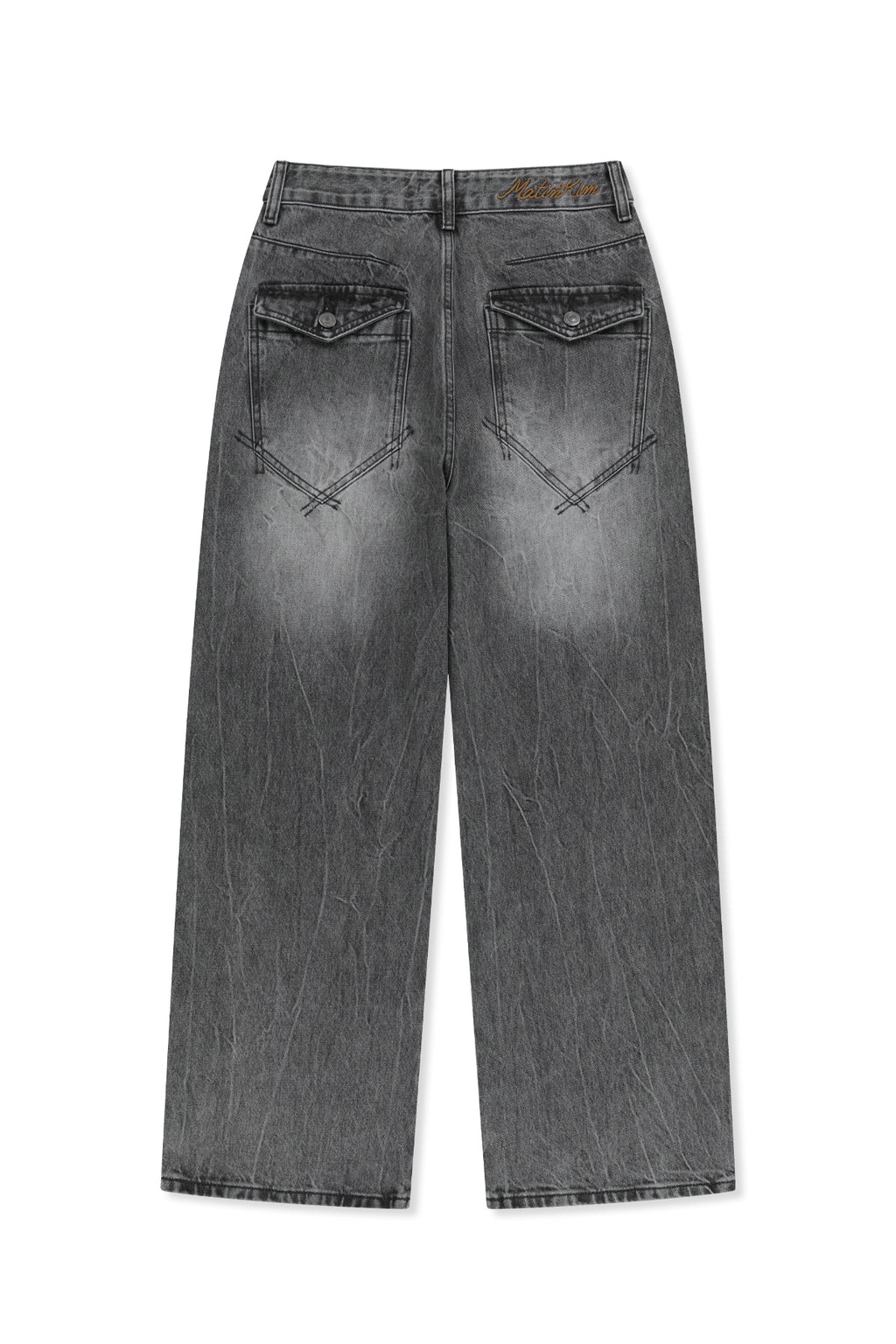 Matin Kim - Matin Waist Logo Wide Denim Pants (Grey) product image 2 | TRAB K-Fashion Australia