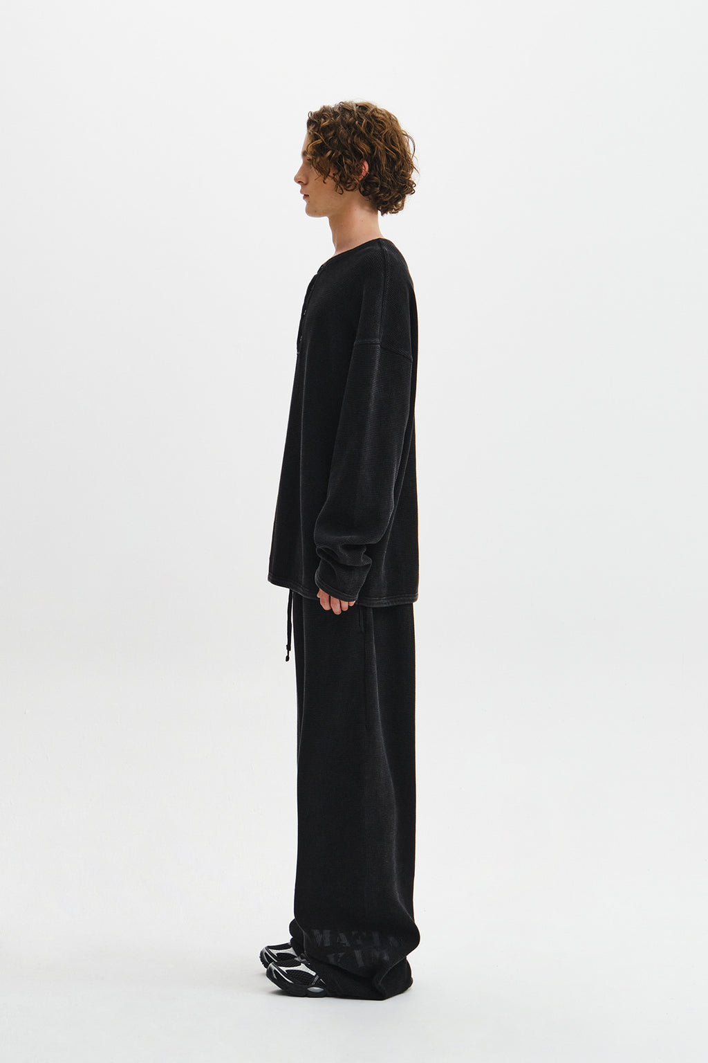 Matin Kim - Matin Washed Waffle Henley Neck Top (Charcoal) product image 9 | TRAB K-Fashion Australia