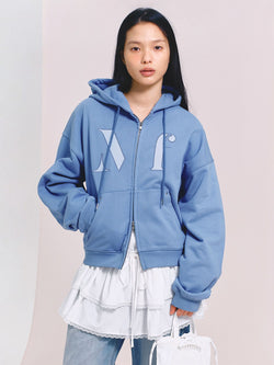 Margarin Fingers - Logo Applique Hoodie Zip-Up (Blue) product image 1 | TRAB K-Fashion Australia