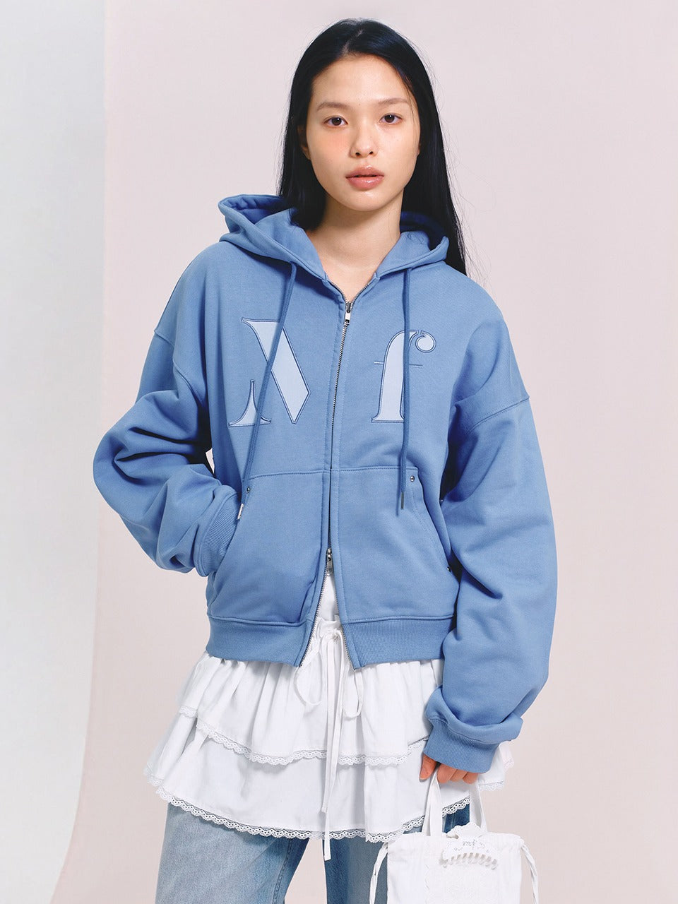 Margarin Fingers - Logo Applique Hoodie Zip-Up (Blue) product image 1 | TRAB K-Fashion Australia