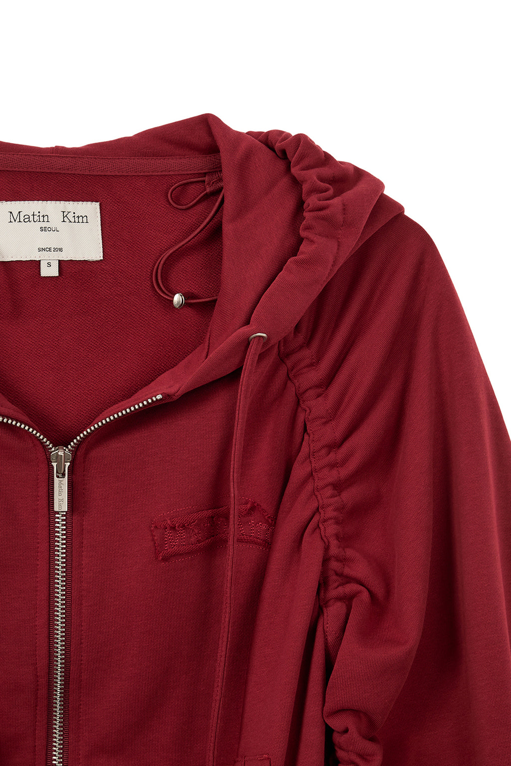 Matin Kim - Sleeve String Detail Hoody Zip Up (Red) product image 6 | TRAB K-Fashion Australia