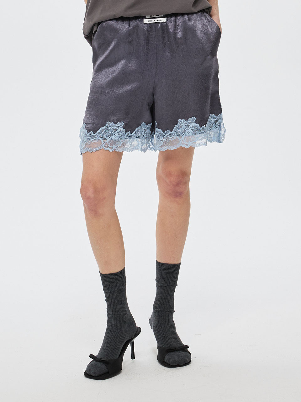 Mardi Mercredi - Satin Shorts Double Label Lace (Charcoal) product image 1 | TRAB K-Fashion Australia