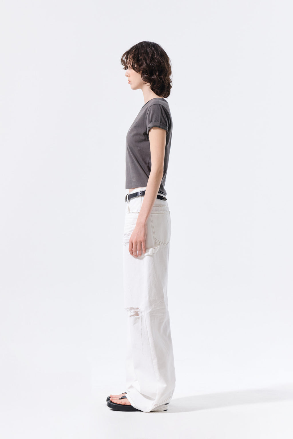 Matin Kim - Tonal Rib Logo Crop Top (Charcoal) product image 6 | TRAB K-Fashion Australia
