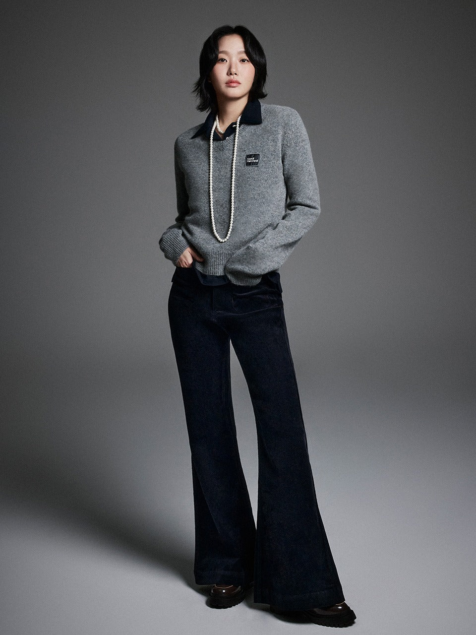 Mardi Mercredi - Corduroy Wide Flare Pants (Navy) product image 1 | TRAB K-Fashion Australia