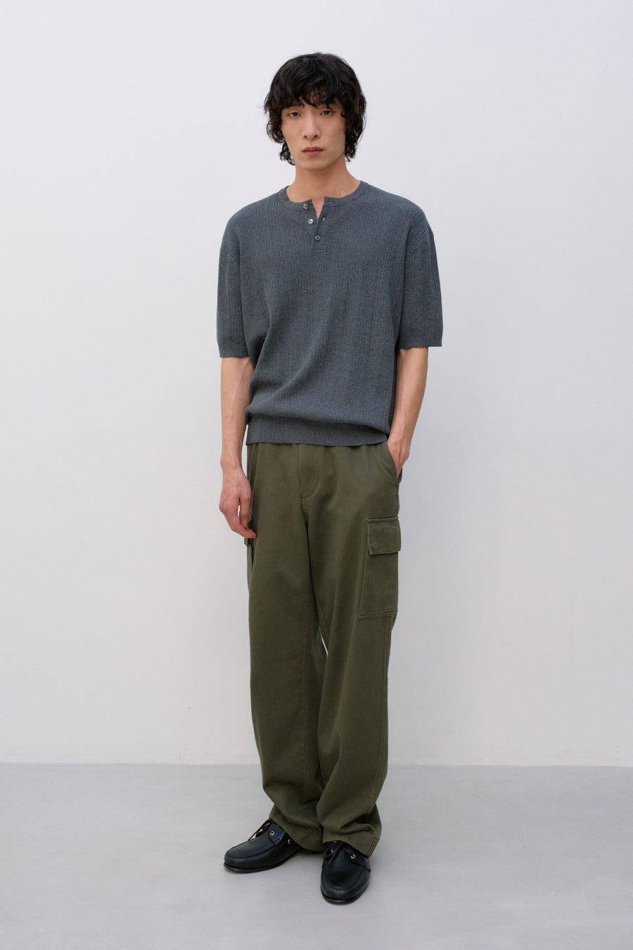 Insilence - Ribbed Henley Neck Half Knit (Grey) product image 2 | TRAB K-Fashion Australia