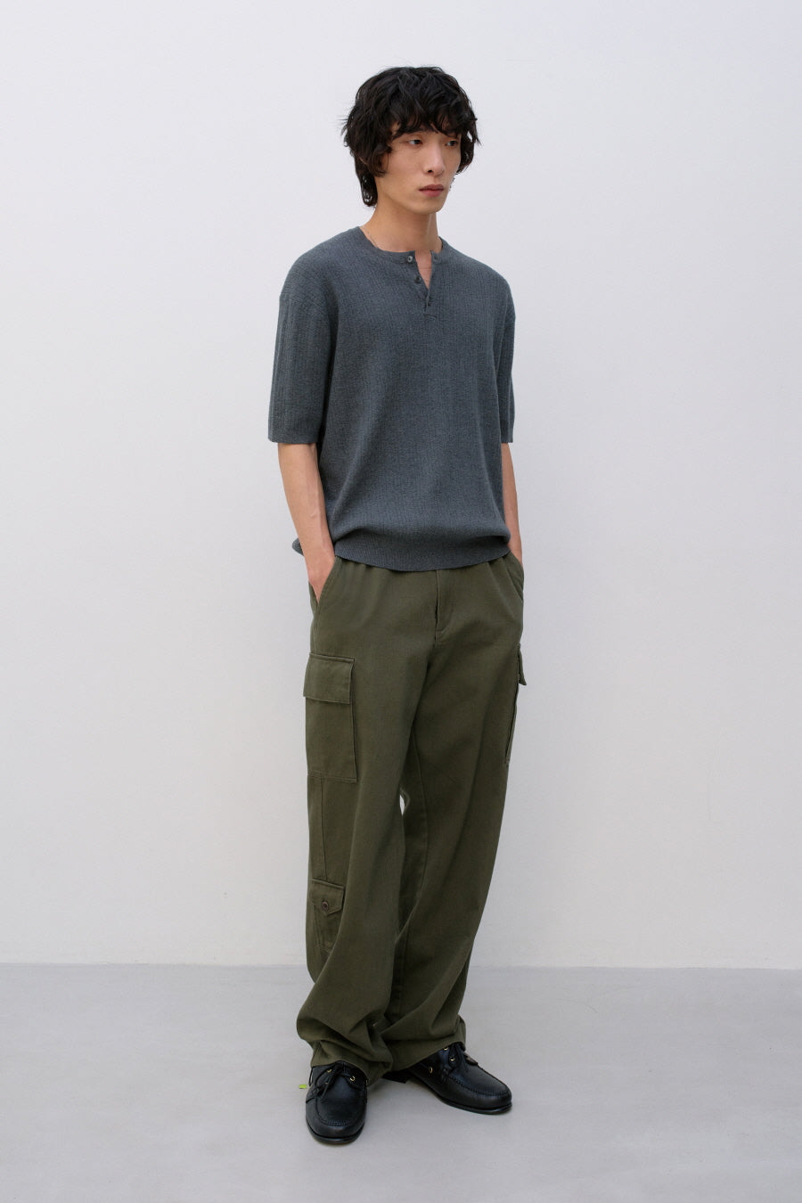 Insilence - Ribbed Henley Neck Half Knit (Grey) product image 3 | TRAB K-Fashion Australia