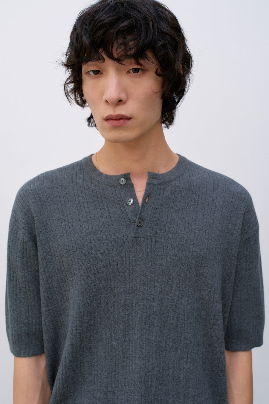 Insilence - Ribbed Henley Neck Half Knit (Grey) product image 4 | TRAB K-Fashion Australia