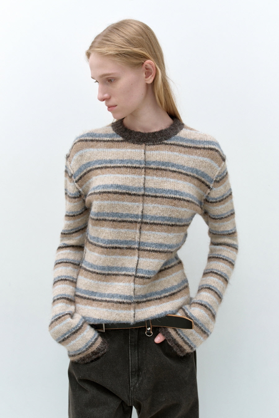 Insilence - Hairy Stripe Pullover (Beige Multi) product image 1 | TRAB K-Fashion Australia