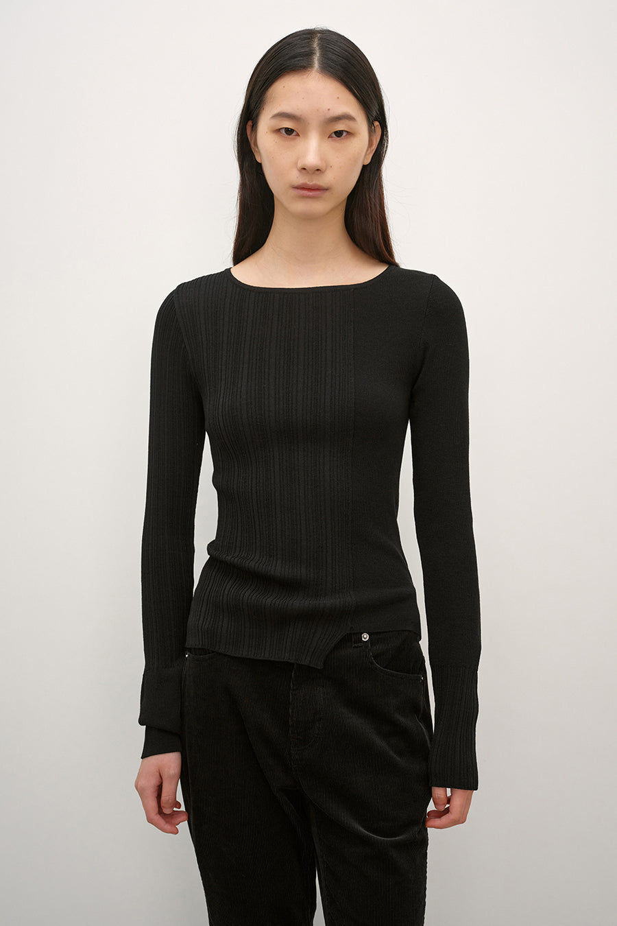 Insilence - Unbalanced Mixed Knit (Black) product image 1 | TRAB K-Fashion Australia