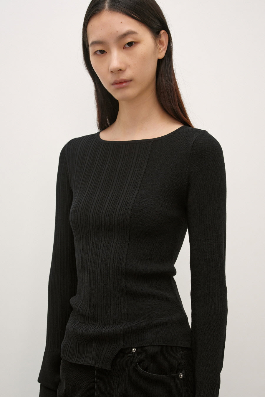 Insilence - Unbalanced Mixed Knit (Black) product image 2 | TRAB K-Fashion Australia