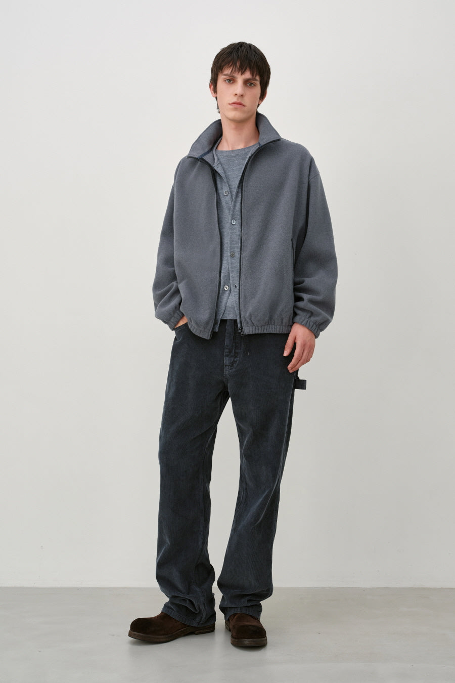 Insilence - Fleece Full Zip-Up Jumper (Melange Grey) product image 1 | TRAB K-Fashion Australia