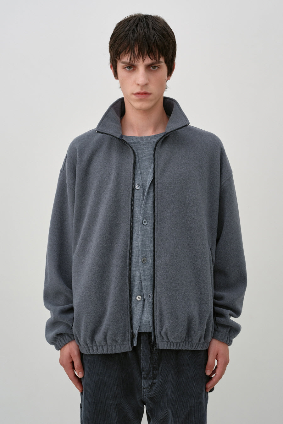 Insilence - Fleece Full Zip-Up Jumper (Melange Grey) product image 2 | TRAB K-Fashion Australia