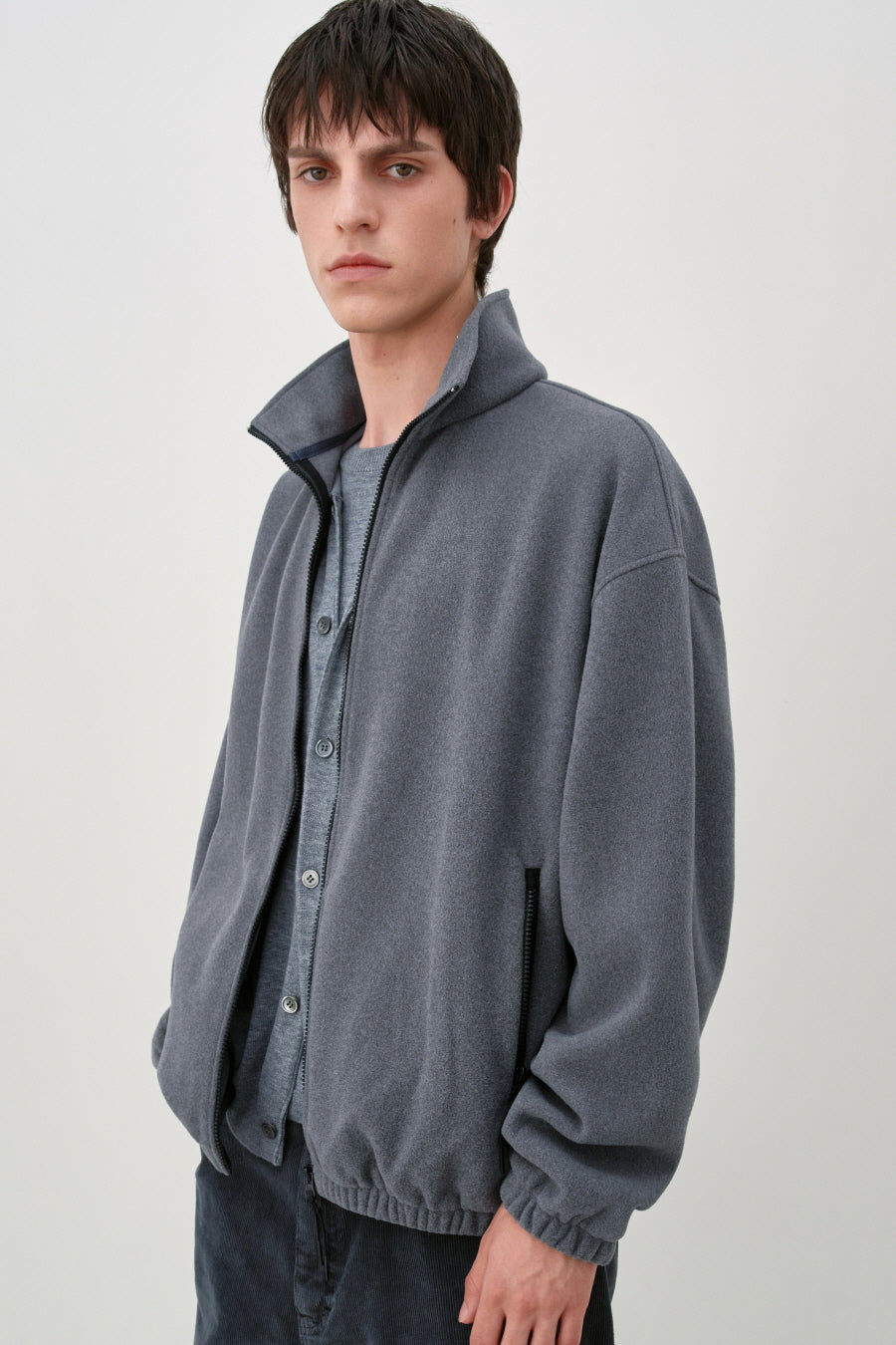 Insilence - Fleece Full Zip-Up Jumper (Melange Grey) product image 3 | TRAB K-Fashion Australia