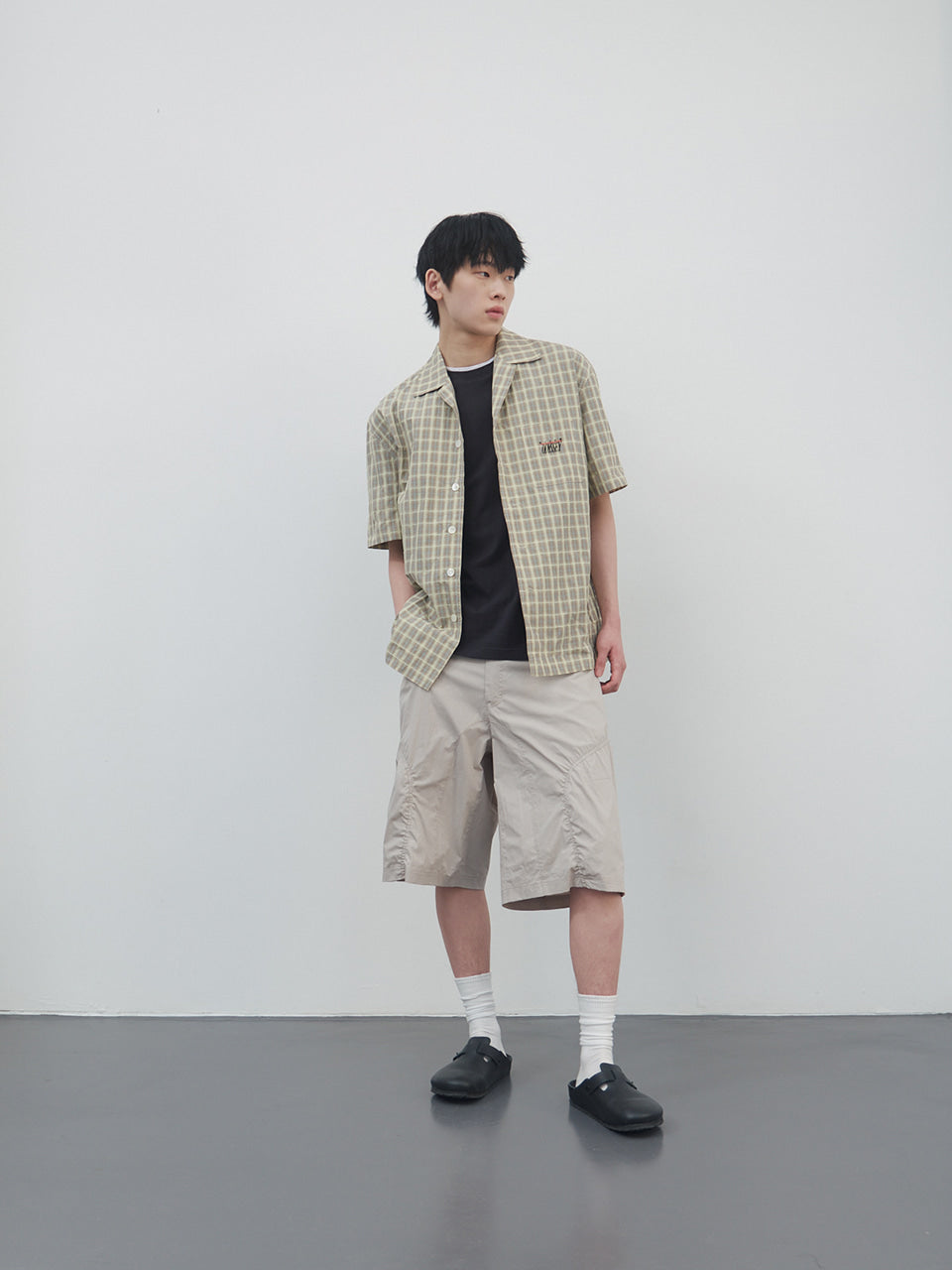 Kijun - Check Half Sleeve Shirt (Beige) product image 6 | TRAB K-Fashion Australia