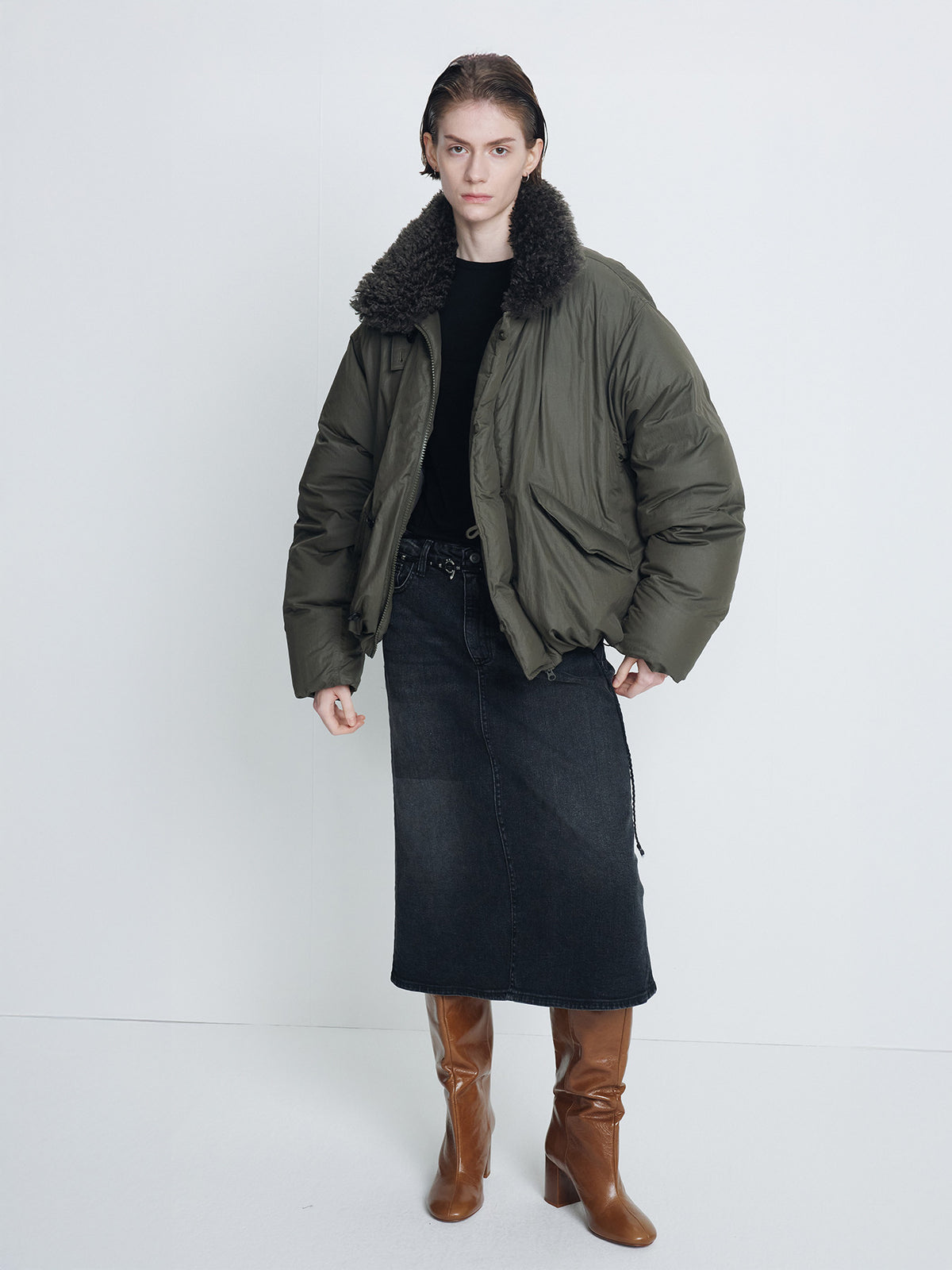 Tonywack - Shearling Collar Puffer Blouson (Olive) product image 2 | TRAB K-Fashion Australia