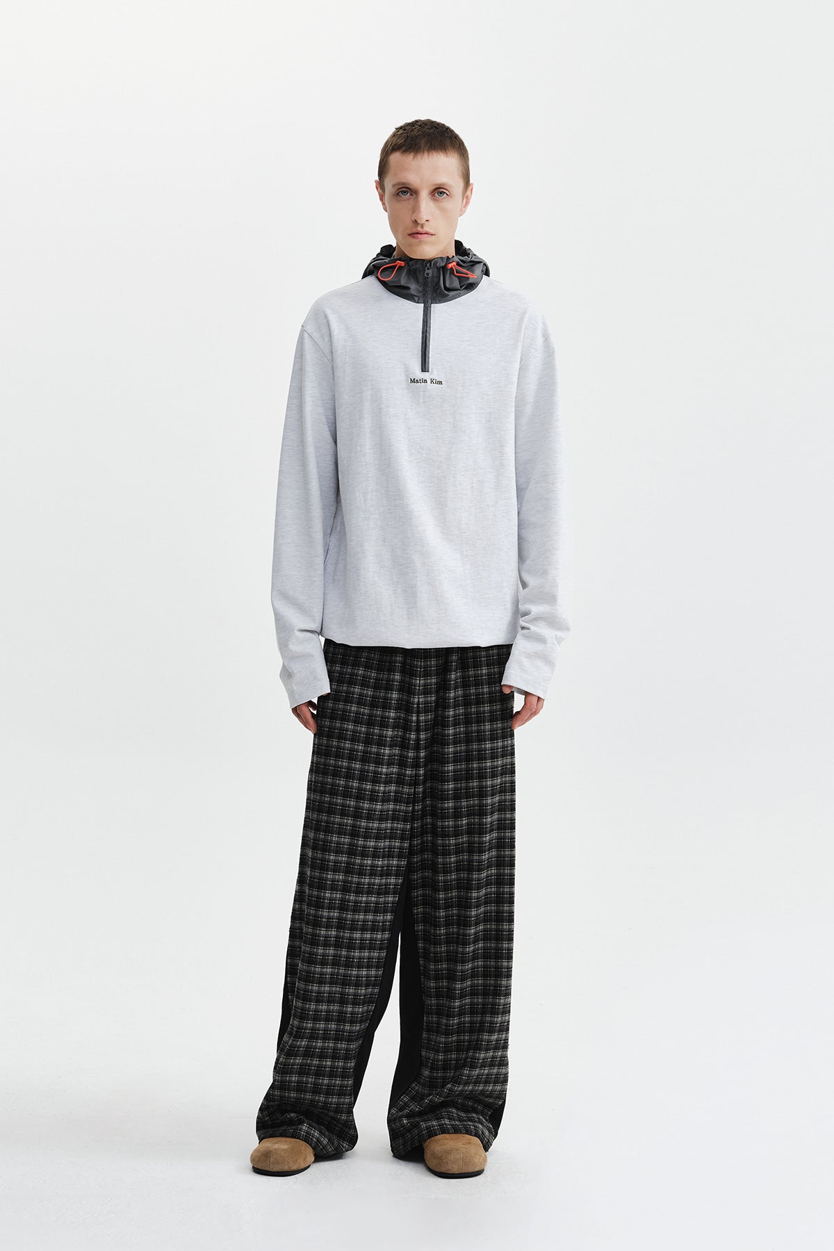 Matin Kim - Color Block Hoody Quarter Zip Up (Light Grey) product image 9 | TRAB K-Fashion Australia