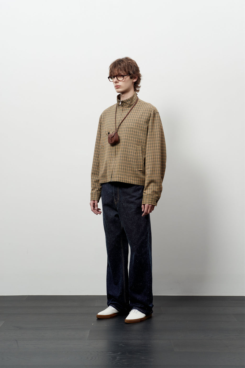 Stu - High Neck Crop Check Jacket Orange (Brown) product image 2 | TRAB K-Fashion Australia