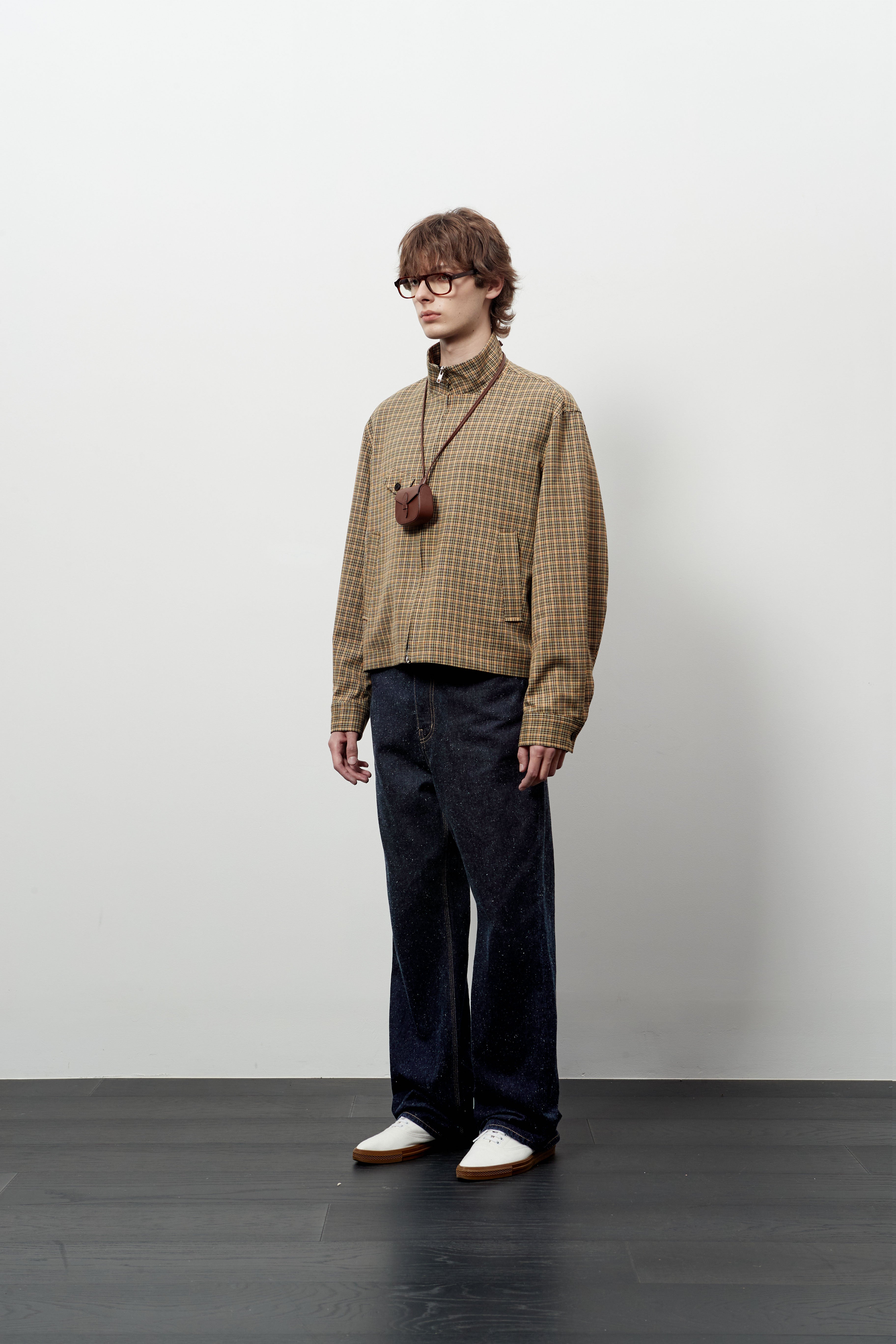 Stu - High Neck Crop Check Jacket Orange (Brown) product image 2 | TRAB K-Fashion Australia