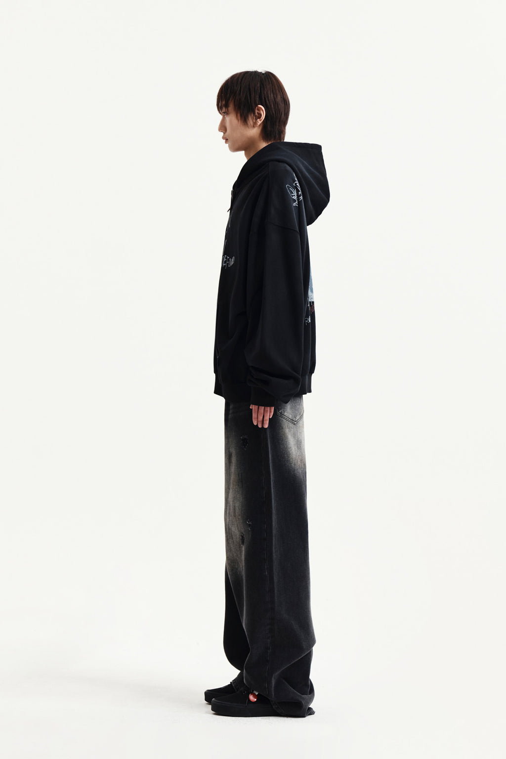 Matin Kim - Vintage Washed Graffiti Hoody Zip Up (Black) product image 11 | TRAB K-Fashion Australia