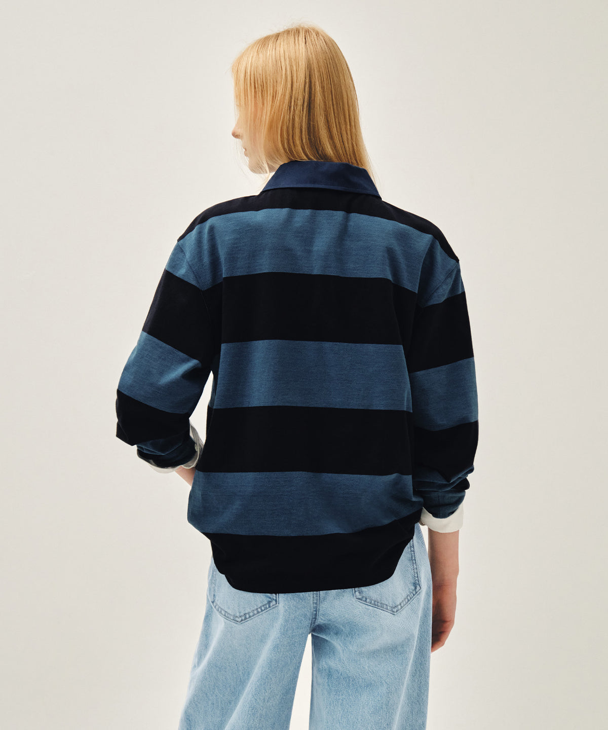 Marithe & Francois Girbaud - Washed Denim Collar Long Sleeve Tee (Blue) product image 3 | TRAB K-Fashion Australia