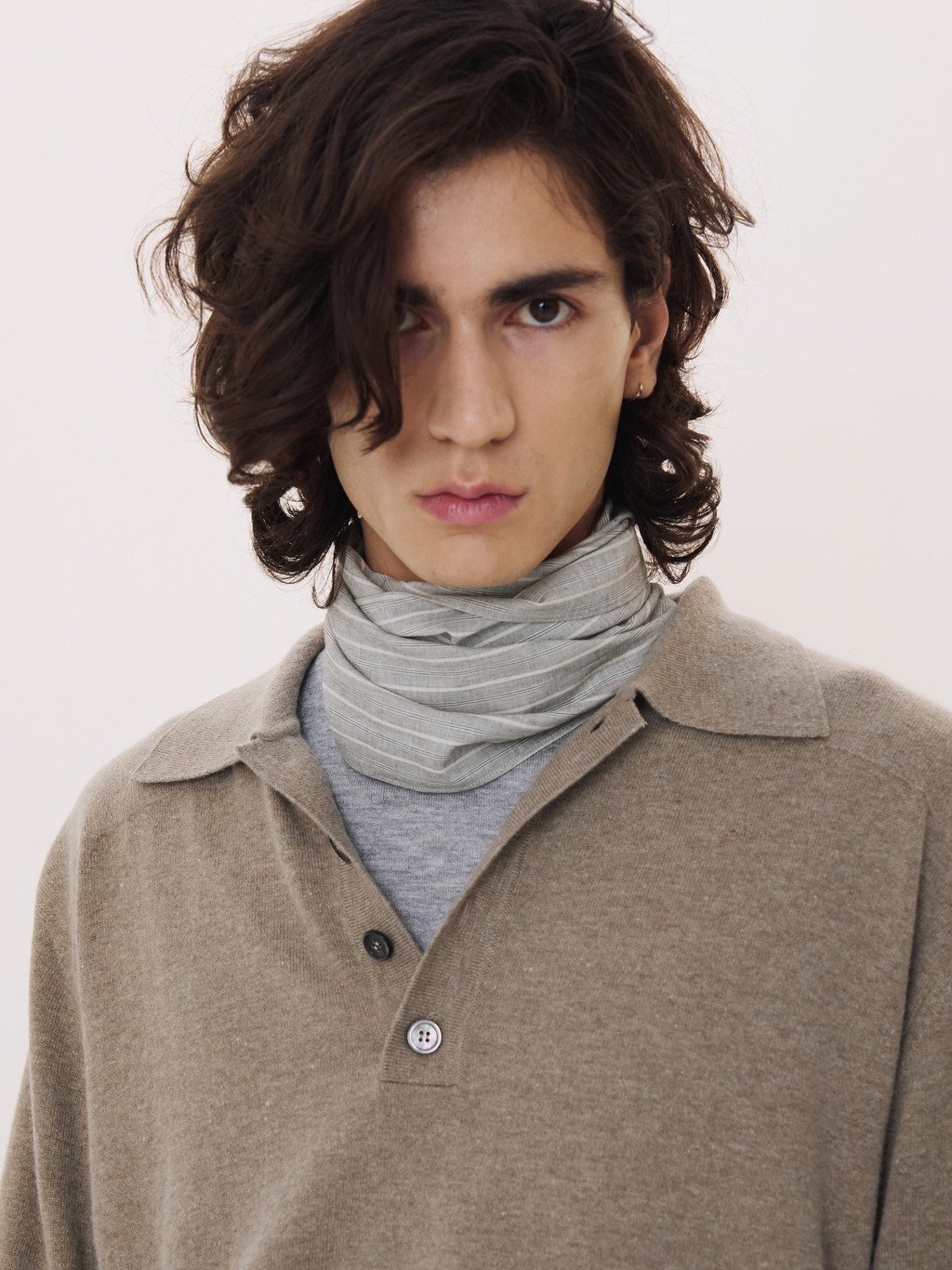 Recto - Double Shoulder Polo Knit Top (Greyish Khaki) product image 3 | TRAB K-Fashion Australia