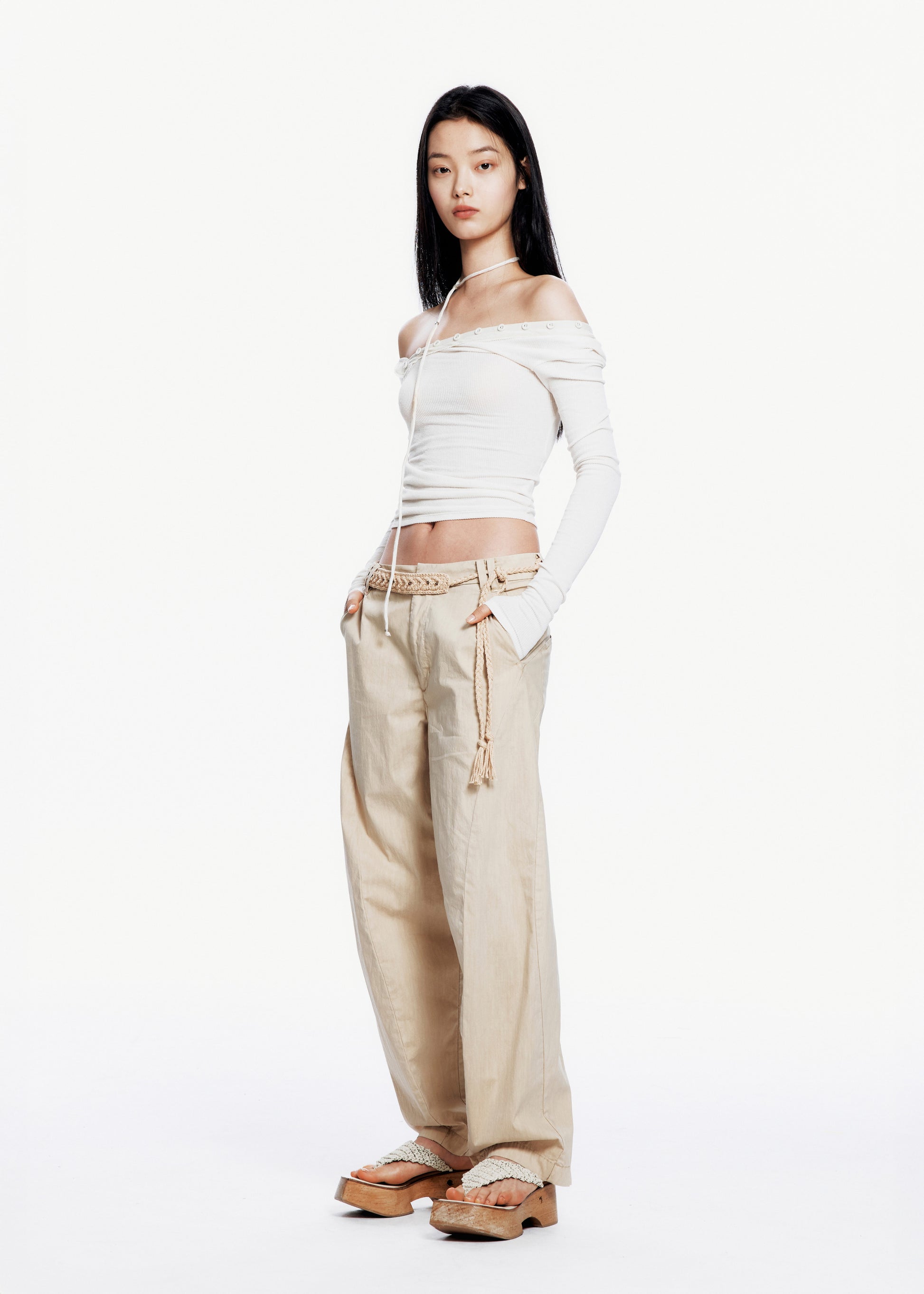 Hyein Seo - Bent Trouser w/ Knitted Belt (Sand) product image 2 | TRAB K-Fashion Australia