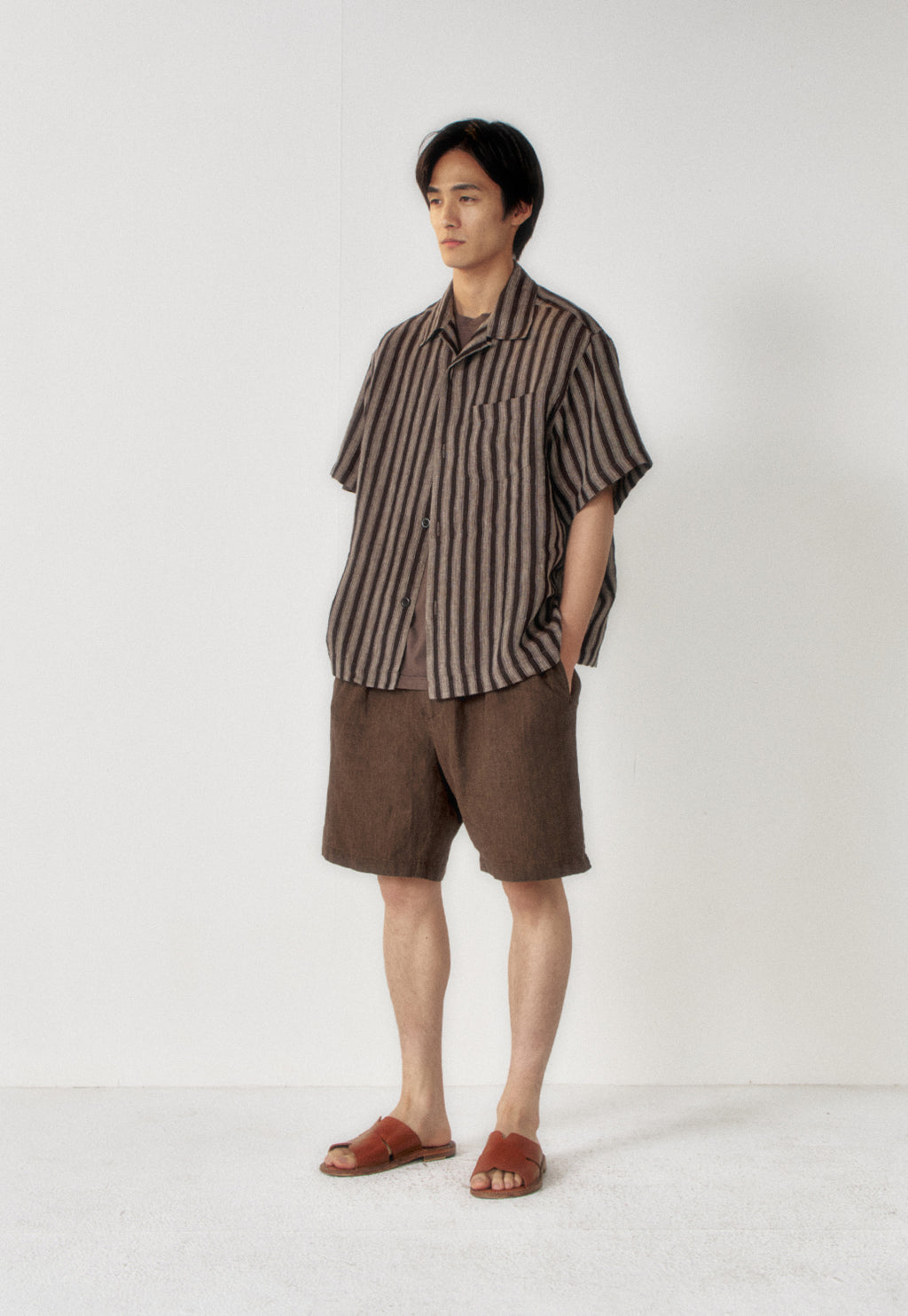 Art if acts - Linen Stripe Camp Half Shirt (Wood) product image 2 | TRAB K-Fashion Australia