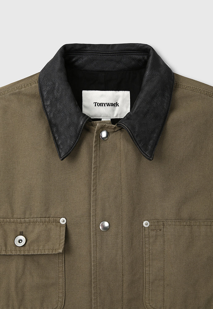 Tonywack - Leather Collar Garment-Washed Utility Jacket (Faded Olive) product image 12 | TRAB K-Fashion Australia