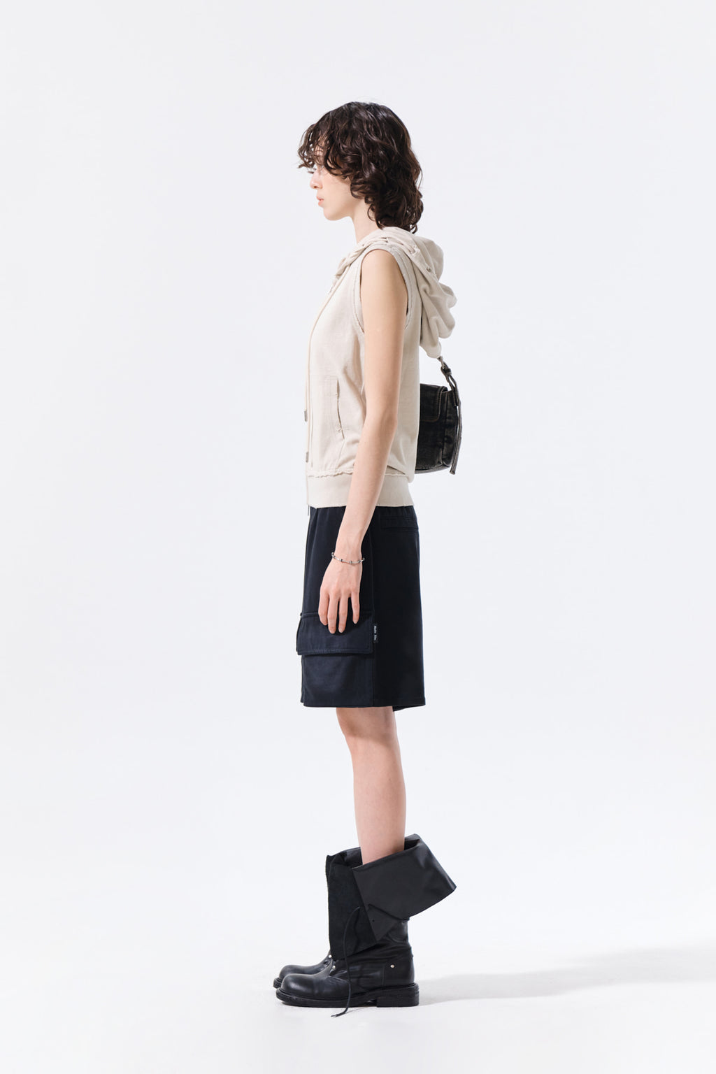 Matin Kim - Back Logo Jersey Hood Vest (Beige) product image 7 | TRAB K-Fashion Australia