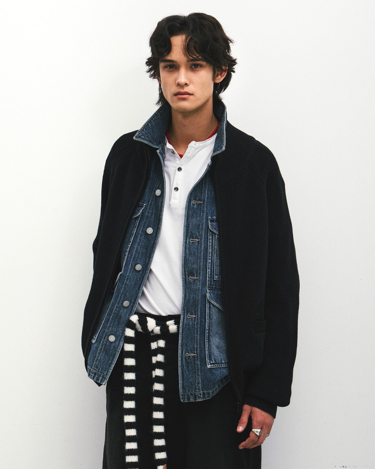 Eastlogue - Leather Patch Drivers Zip-up Knit (Black) product image 2 | TRAB K-Fashion Australia