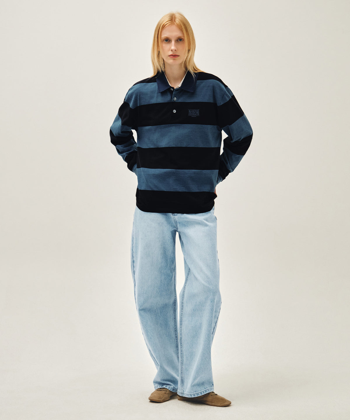 Marithe & Francois Girbaud - Washed Denim Collar Long Sleeve Tee (Blue) product image 5 | TRAB K-Fashion Australia