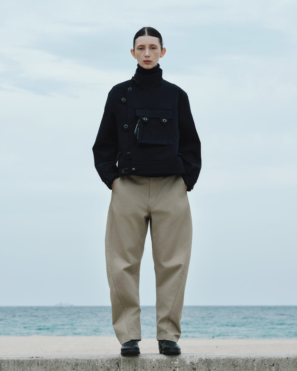 Eastlogue - Cinch Back Curved Pants (Sand Beige) product image 1 | TRAB K-Fashion Australia