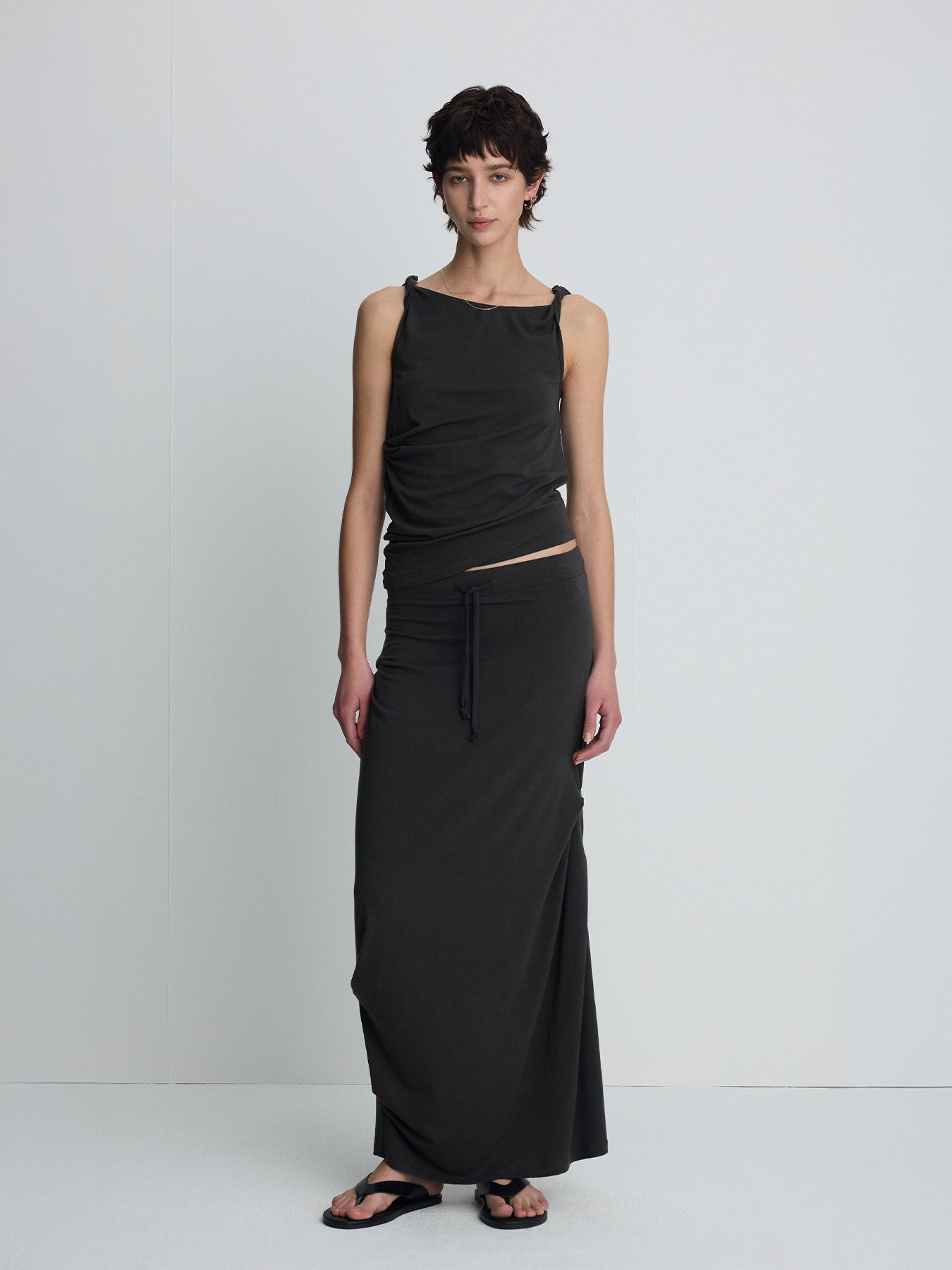 Tonywack - Soft Draped Drawstring Skirt (Charcoal) product image 1 | TRAB K-Fashion Australia