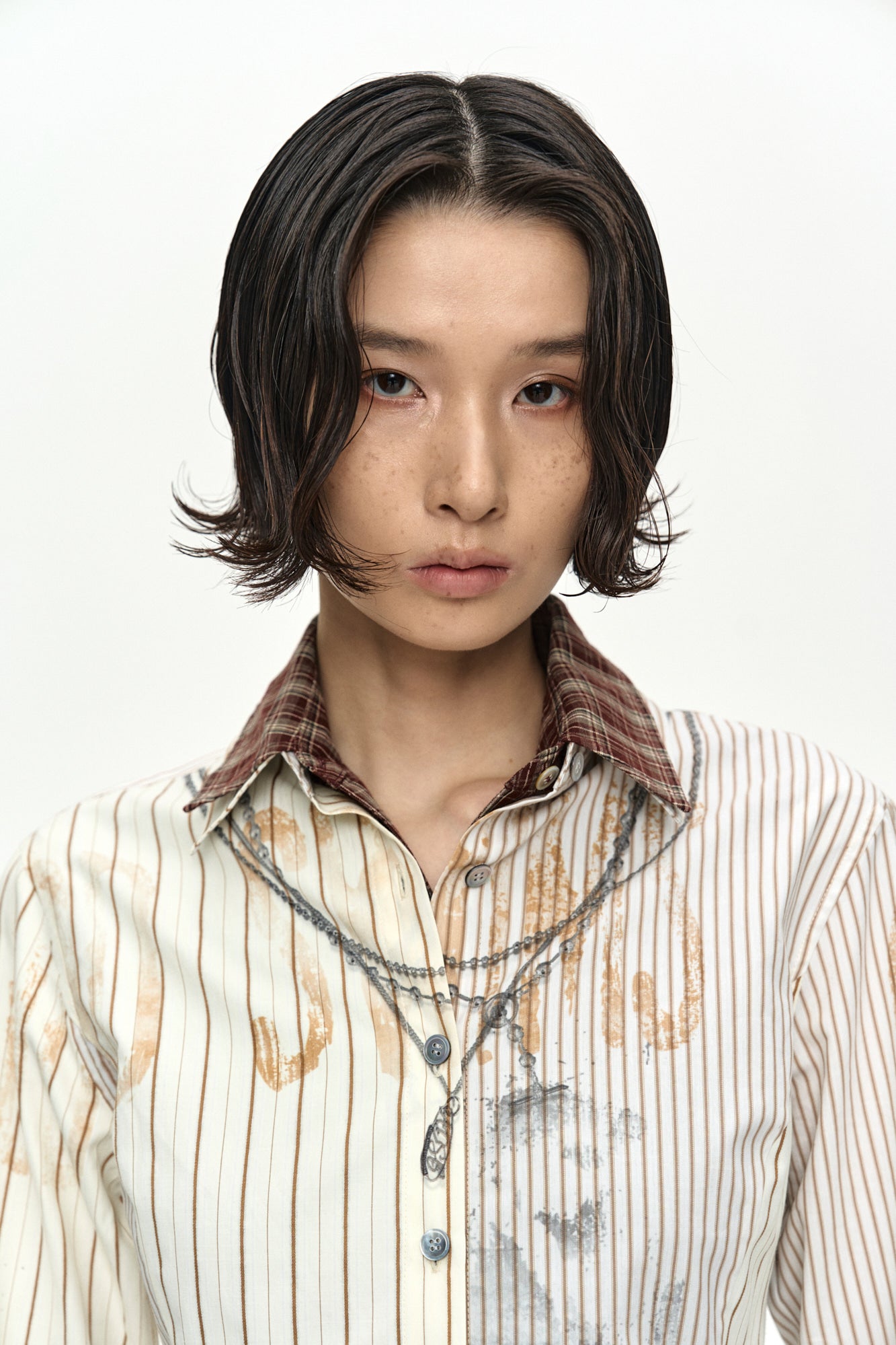 Andersson Bell - Necklace & Choker Trompe-L'oeil Graphic Shirt (Beige) product image 5 | TRAB K-Fashion Australia