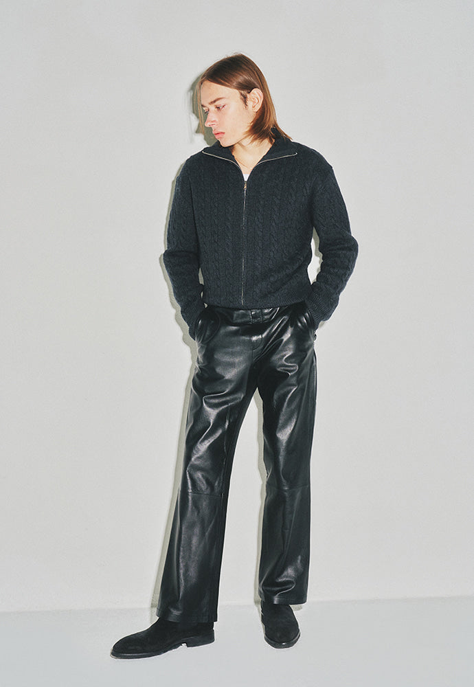 Tonywack - Super Fine Wool Cable Knit Zip-Up (Dark Grey) product image 2 | TRAB K-Fashion Australia