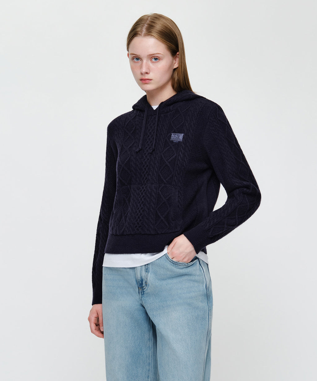 Marithe & Francois Girbaud - Micro Classic Logo Cable Hooded Knit (Navy) product image 2 | TRAB K-Fashion Australia
