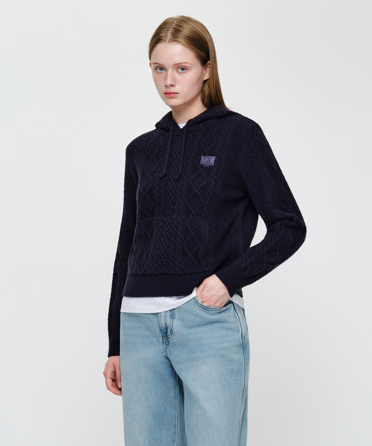 Marithe & Francois Girbaud - Micro Classic Logo Cable Hooded Knit (Navy) product image 2 | TRAB K-Fashion Australia