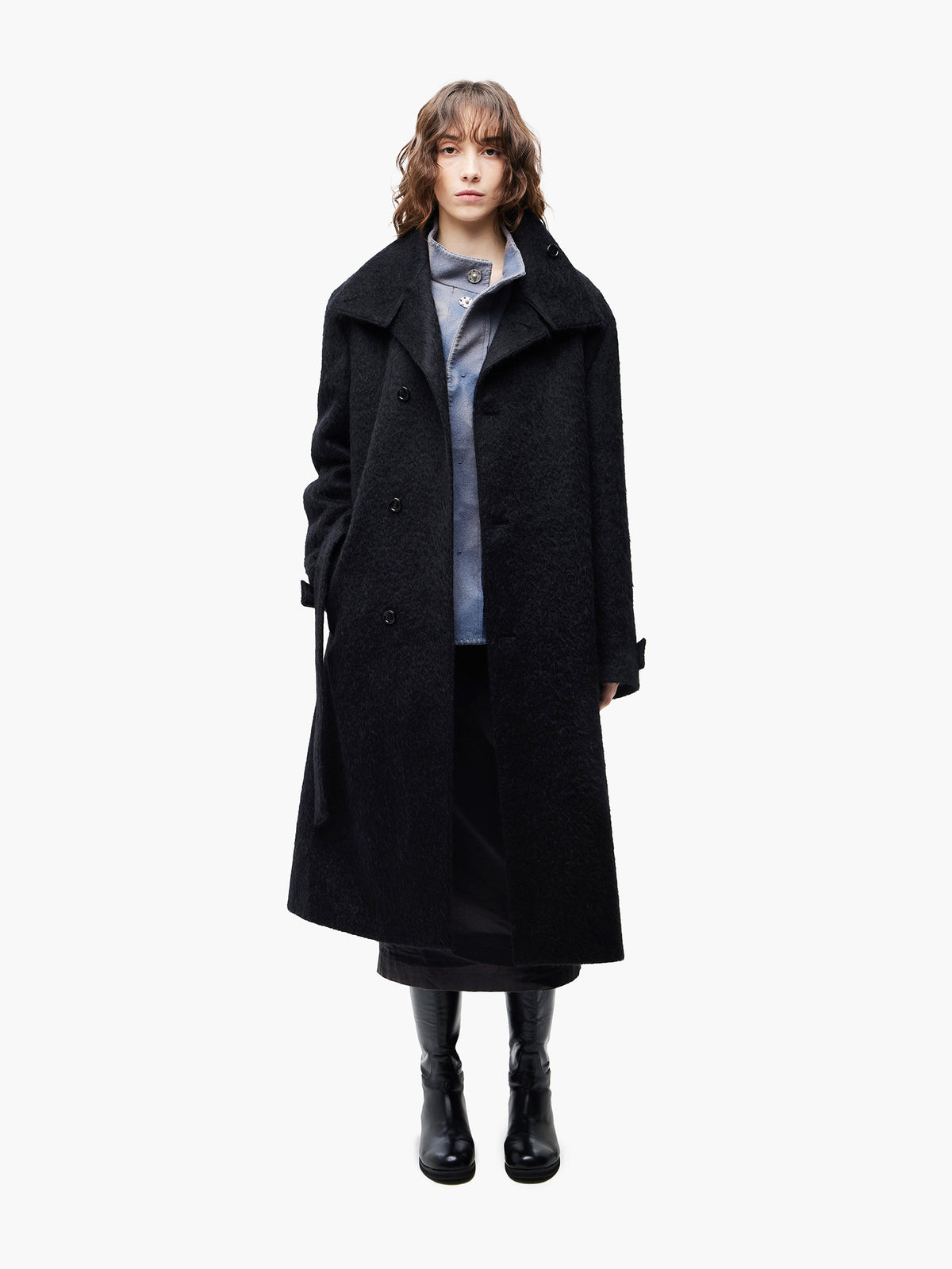 Jiyong Kim - Brushed Alpaca High-Neck Coat (Black) product image 2 | TRAB K-Fashion Australia