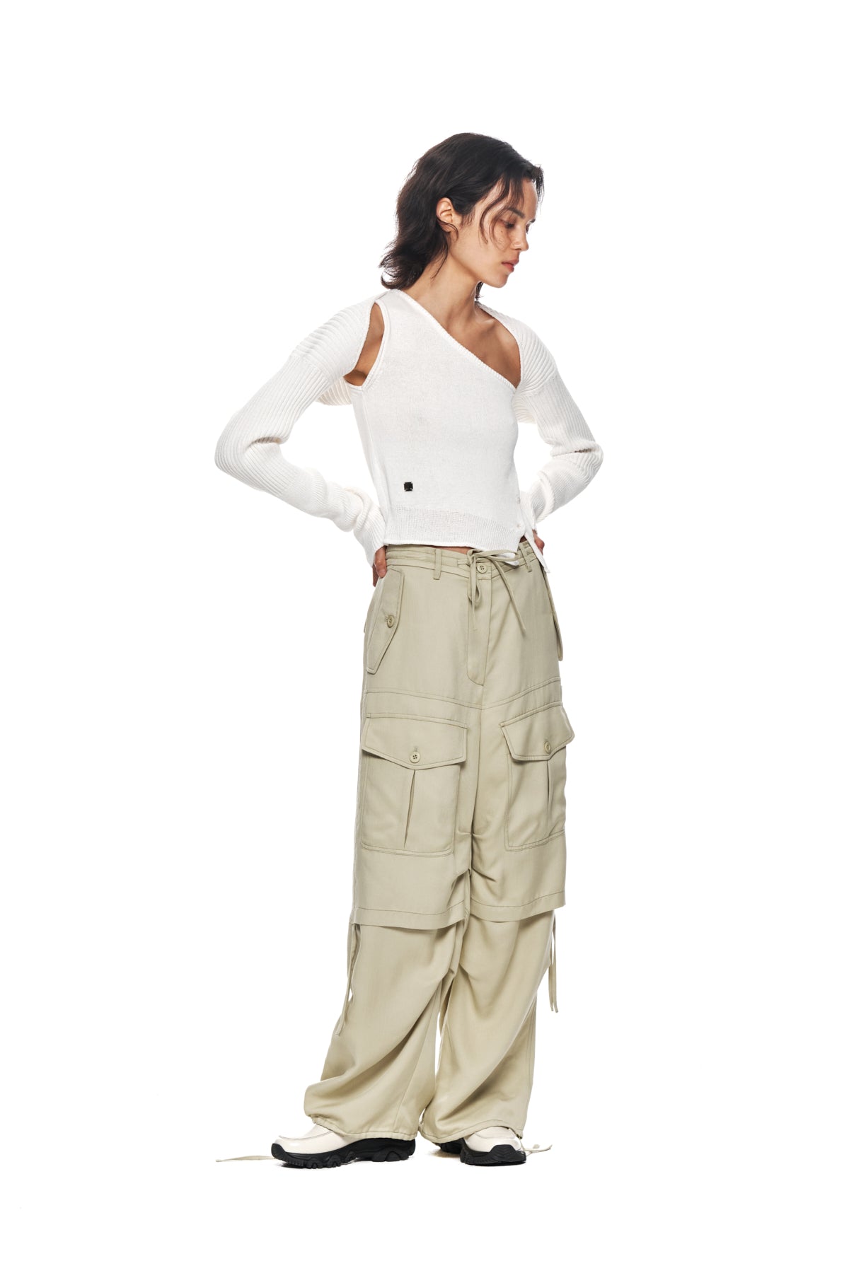 Matin Kim - Rayon String Cargo Pants (Light Khaki) product image 10 | TRAB K-Fashion Australia