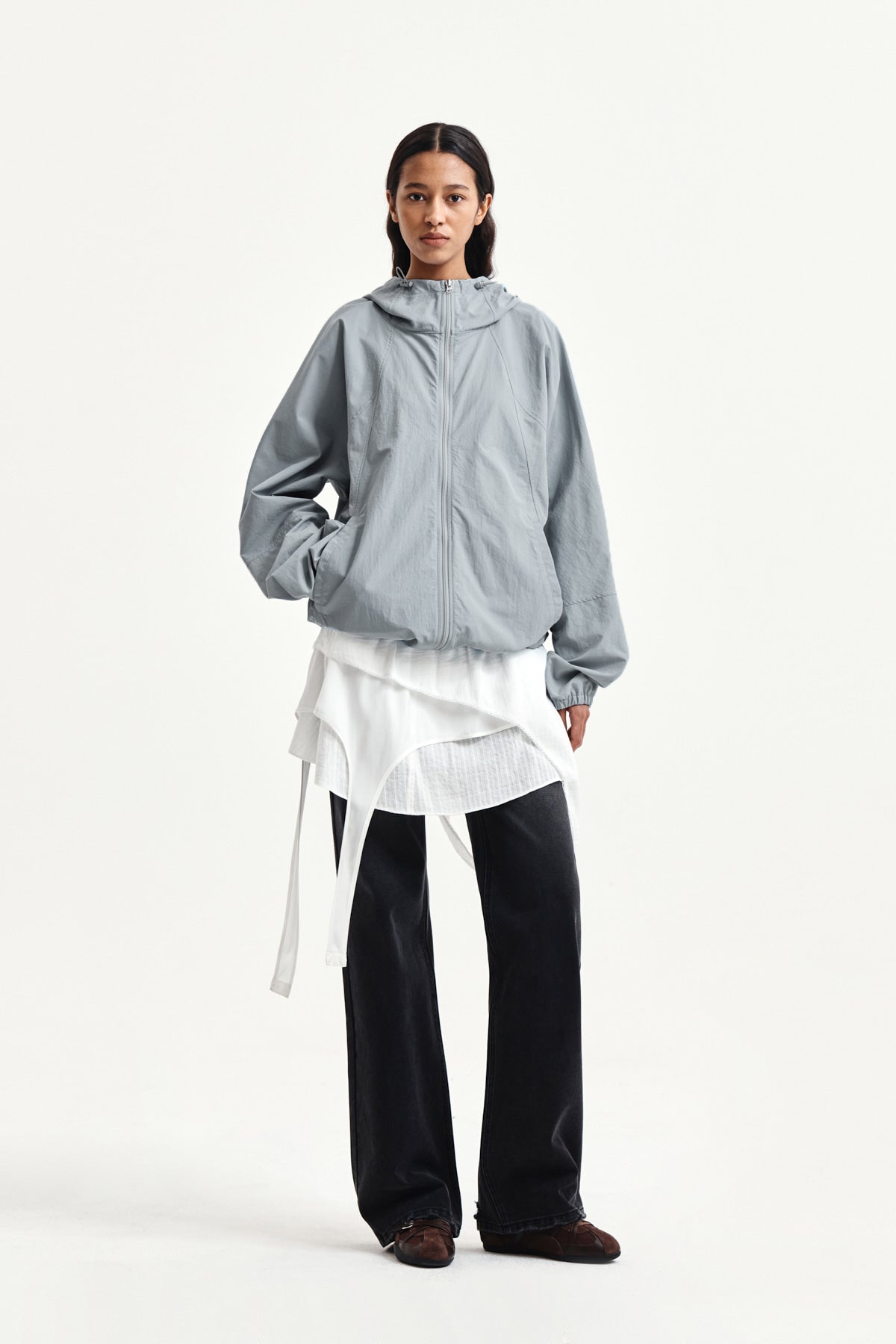 Matin Kim - Back Logo Hoody Wind Breaker (Light Grey) product image 10 | TRAB K-Fashion Australia