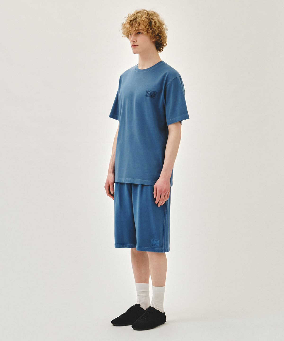 Marithe & Francois Girbaud - Outline Classic Logo Dyeing Bermuda Sweat Shorts (Blue) product image 4 | TRAB K-Fashion Australia