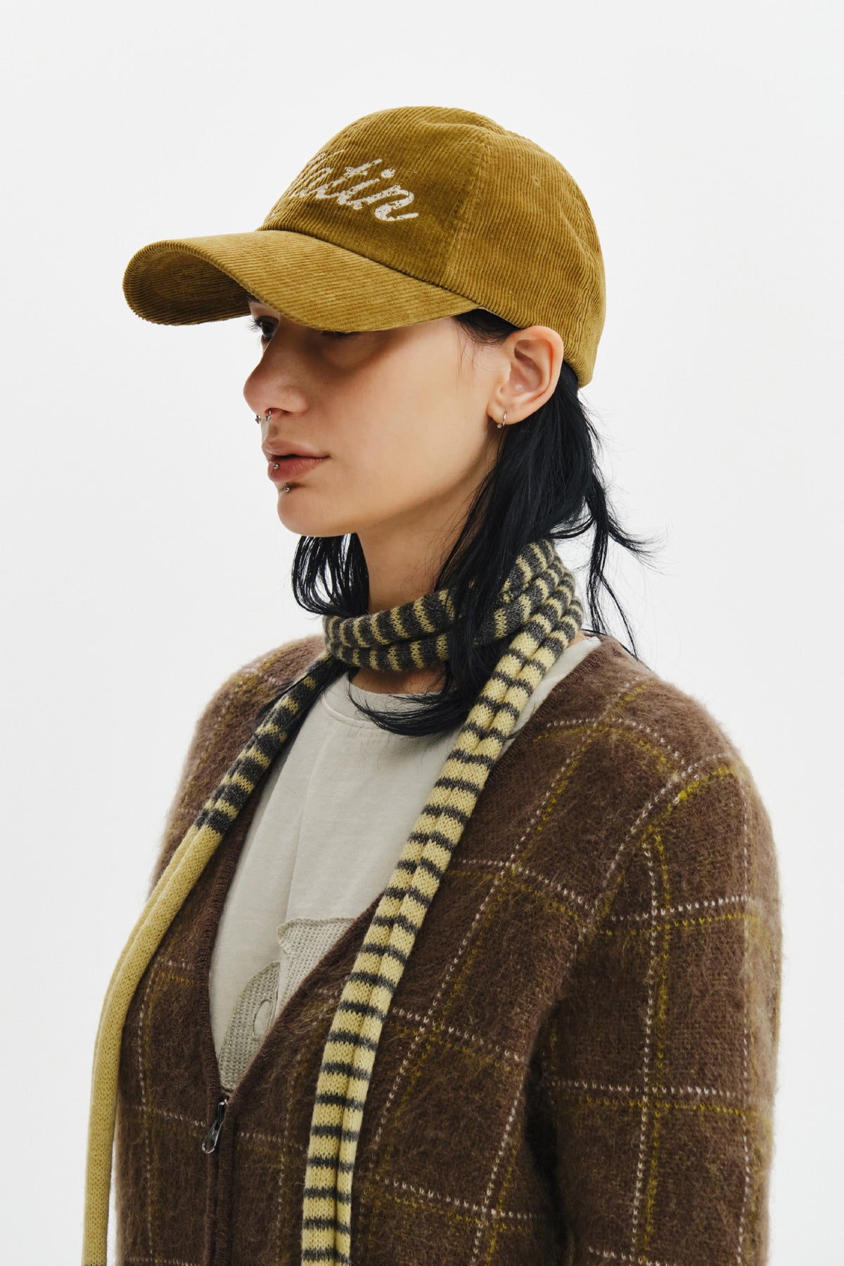 Matin Kim - Matin Cracked Script Corduroy Ball Cap (Khaki) product image 6 | TRAB K-Fashion Australia