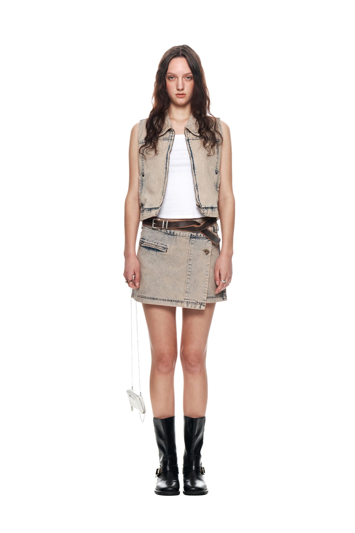 Matin Kim - Pleats Wrap Denim Mini Skirt (Beige) product image 5 | TRAB K-Fashion Australia