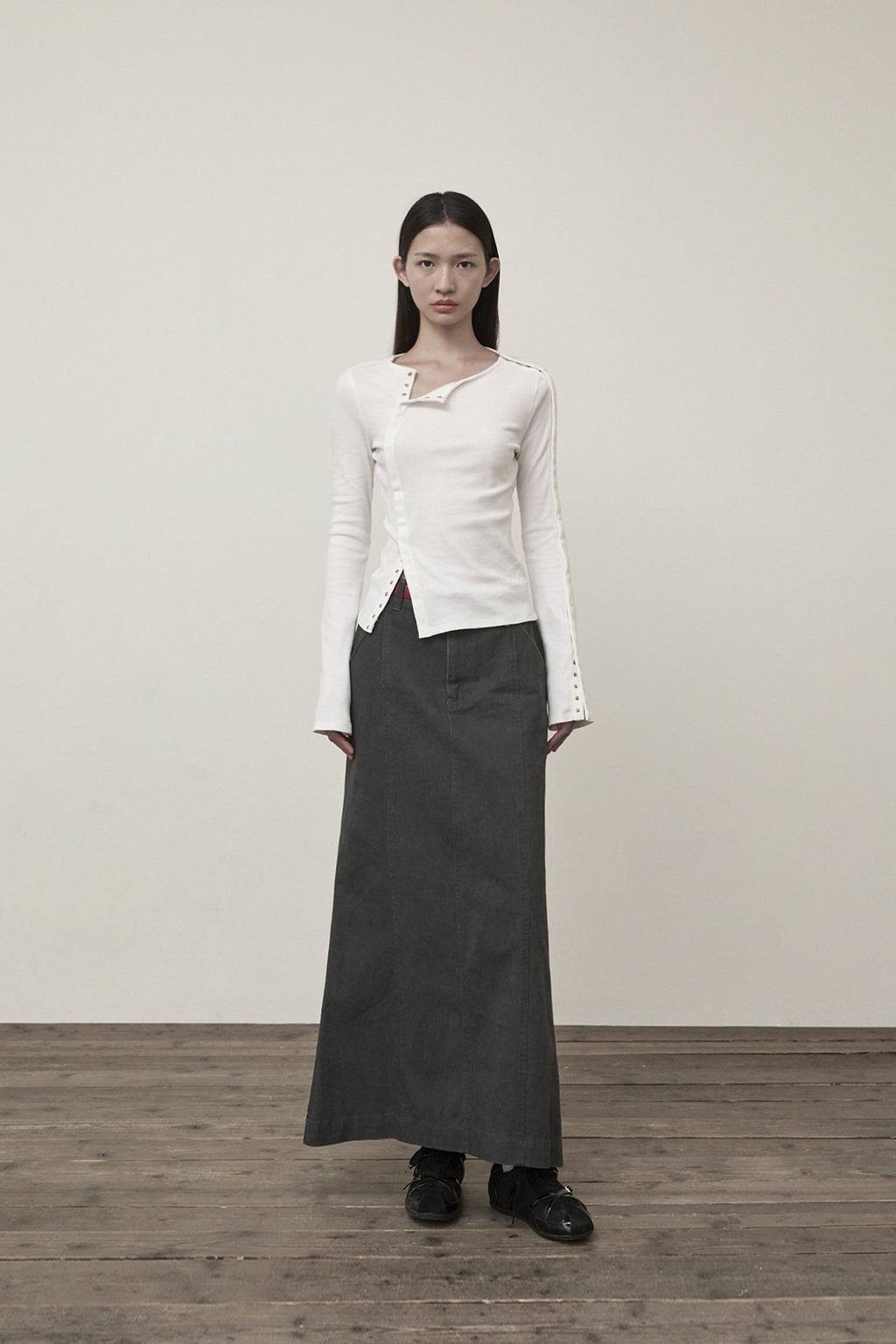 Matin Kim - Snap Detail Slim Top (Ivory) product image 10 | TRAB K-Fashion Australia