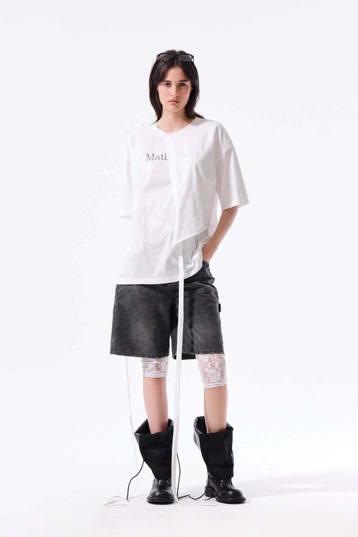 Matin Kim - Tie Detail Draped Logo Top (White) product image 10 | TRAB K-Fashion Australia