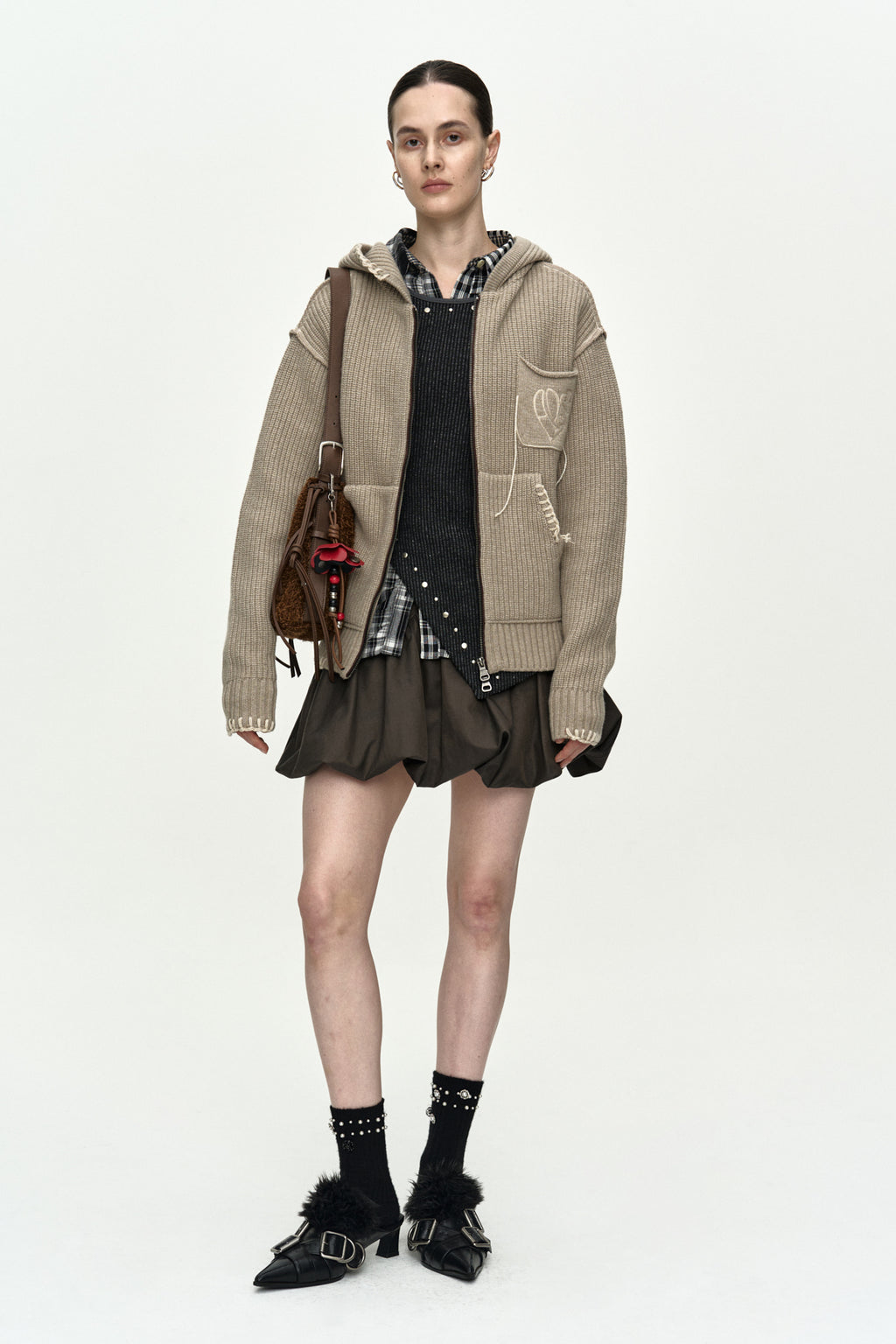 Andersson Bell - Unisex Heart Logo Hood Zip-Up Sweater (Beige) product image 14 | TRAB K-Fashion Australia