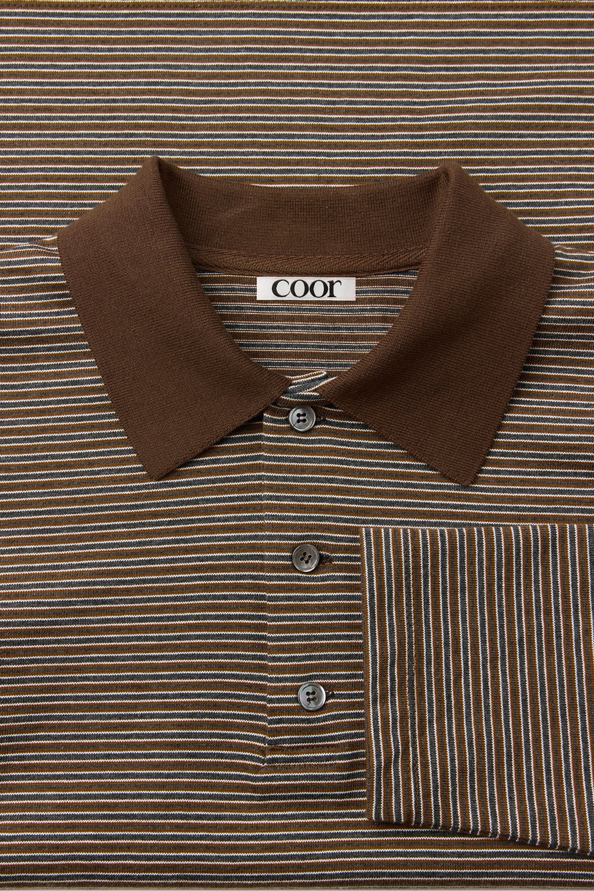 Coor - Multi Pin Pique Polo Long Sleeve (Brown) product image 5 | TRAB K-Fashion Australia